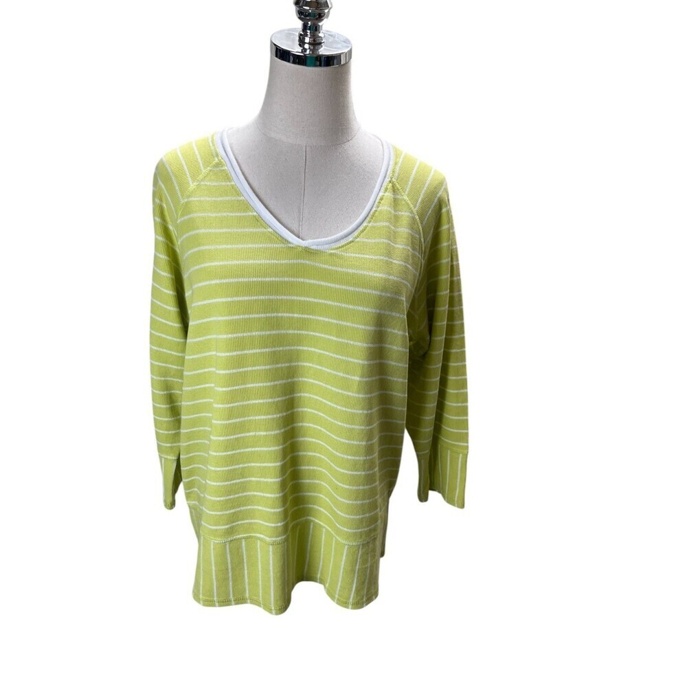 Hot Cotton Top Women's Size M Petite Yellow Stripes Cotton Blend Long Sleeve